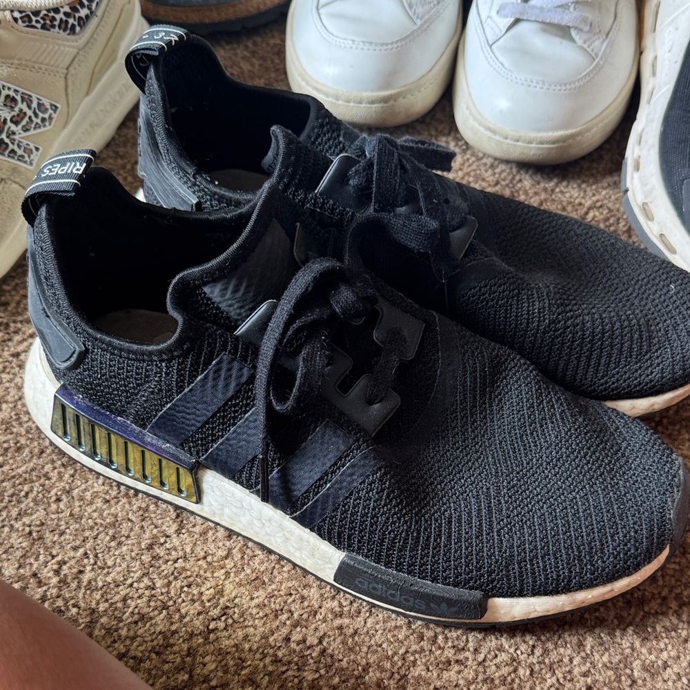 adidas Black Athletic Shoes with Gold and White Accents